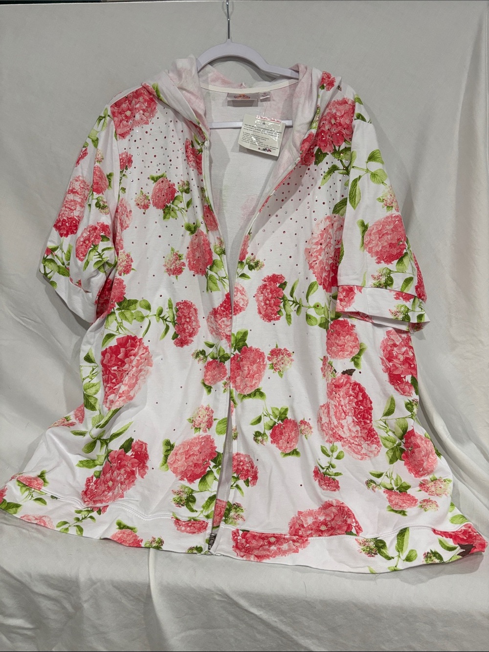 Floral Hooded Utility Jacket - Pink/White size 3x